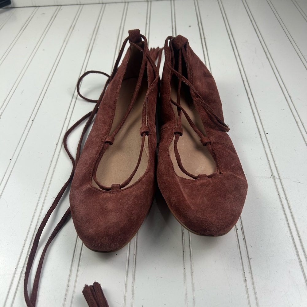 Madewell Burgundy Inga Lace-Up Suede Flats Women’s Size 9.5 - Picture 3 of 11